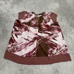 Kristin Davis Printed Pleated Blouse Womens XL Multicolor Cap Sleeve Casual Top